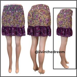 RAGA Tiered Floral Skirt with Purple Ruffle Hem $118